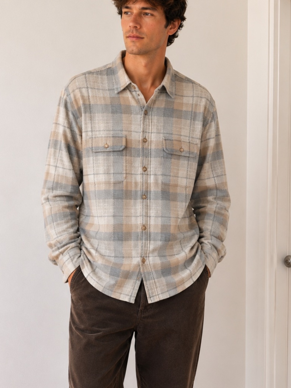 Faherty Plaid Shirt Jacket Large Sustainable Knit Flannel L